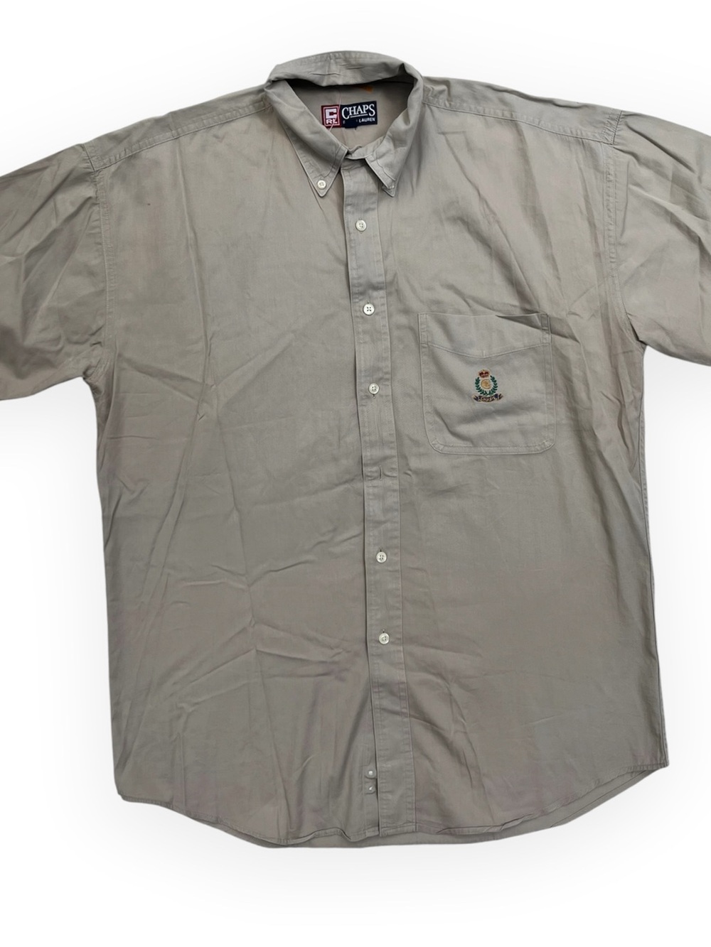 Chaps Ralph Lauren Men’s Khaki Button Down Shirt Short Sleeve 100% Cotton